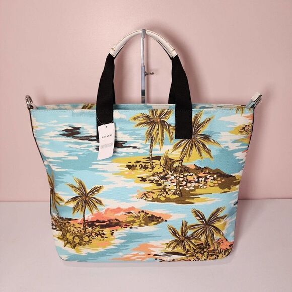 NWT Coach CK261 MEN'S Canvas Tote 38 With Hawaiian Aloha Print - Picture 3 of 7